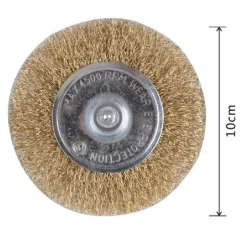 SPAZZOLA A DISCO FILO IN FERRO ONDULATI OTTONATI CON GAMBO 100 MM PER TRAPANO