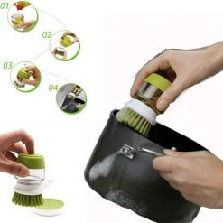 SPAZZOLA CON DISPENSER SAPONE SETOLE RIGIDE ANTIGRAFFIO LAVA BICCHIERI PIATTI PENTOLE