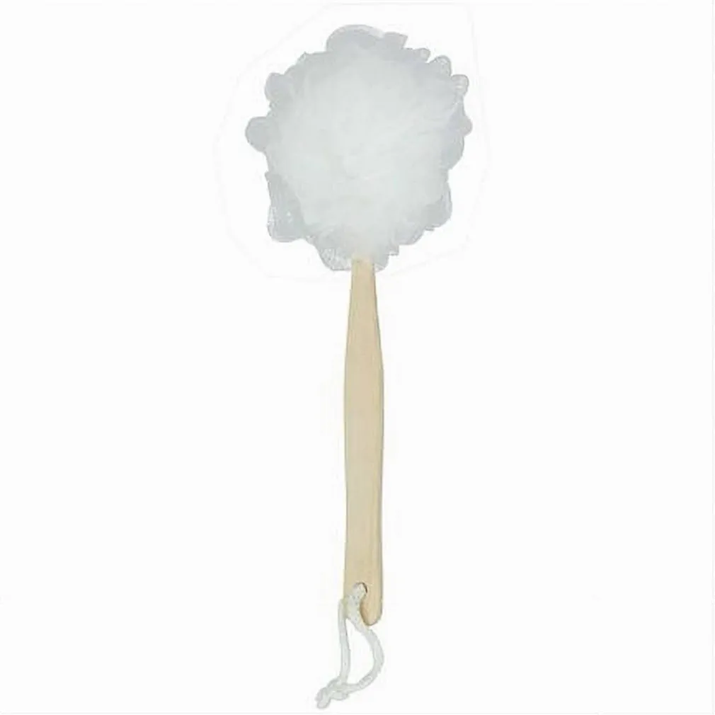 SPAZZOLA DOCCIA LAVA SCHIENA SPUGNA RETE BIANCA ESFOLIANTE MANICO IN LEGNO 79594