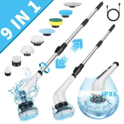 SPAZZOLA ROTANTE ELETTRICA MULTIFUNZIONE 9IN1 RICARICABILE SENZA FILI MANICO ESTENSIBILE