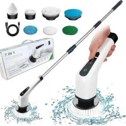 SPAZZOLA ROTANTE PULIZIA ELETTRICA A BATTERIA 7 TESTE PER BAGNO CUCINA PIASTRELLE