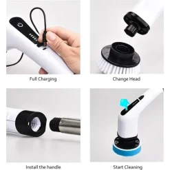 SPAZZOLA ROTANTE PULIZIA ELETTRICA A BATTERIA 7 TESTE PER BAGNO CUCINA PIASTRELLE