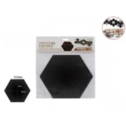SPECCHIO ADESIVO ESAGONALE ADESIVA MURALE ARREDAMENTO CASA 23X26.5X13.5 CM 70880