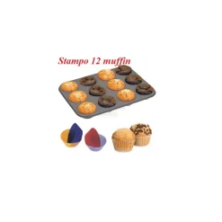 STAMPO TEGLIA ANTIADERENTE 12 POSTI PER MUFFIN RUOTO CAPCAKE PASTICCERIA