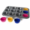 STAMPO TEGLIA PER 12 MUFFIN CUPCAKE IN ACCIAIO ANTIADERE CON PIROTTINI COLORATI