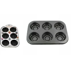 STAMPO TEGLIA VASSOIO ANTIADERENTE 6 MUFFIN CUPCAKE DOLCI BUDINO 26X18CM 59959