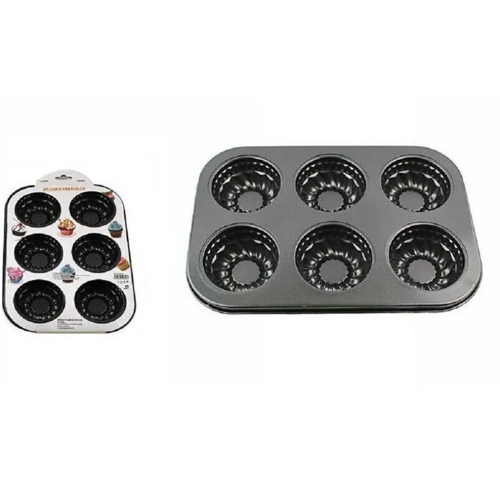STAMPO TEGLIA VASSOIO ANTIADERENTE 6 MUFFIN CUPCAKE DOLCI BUDINO 26X18CM 59959