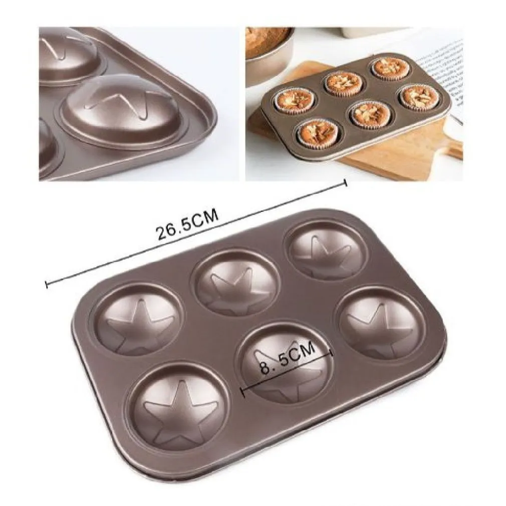 STAMPO TEGLIA VASSOIO ANTIADERENTE 6 MUFFIN CUPCAKE DOLCI BUDINO A STELLE 98653