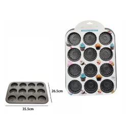 STAMPO TEGLIA VASSOIO ANTIADERENTE 12 MUFFIN CUPCAKE BUDINO 35,5 X 26,5 CM 59945