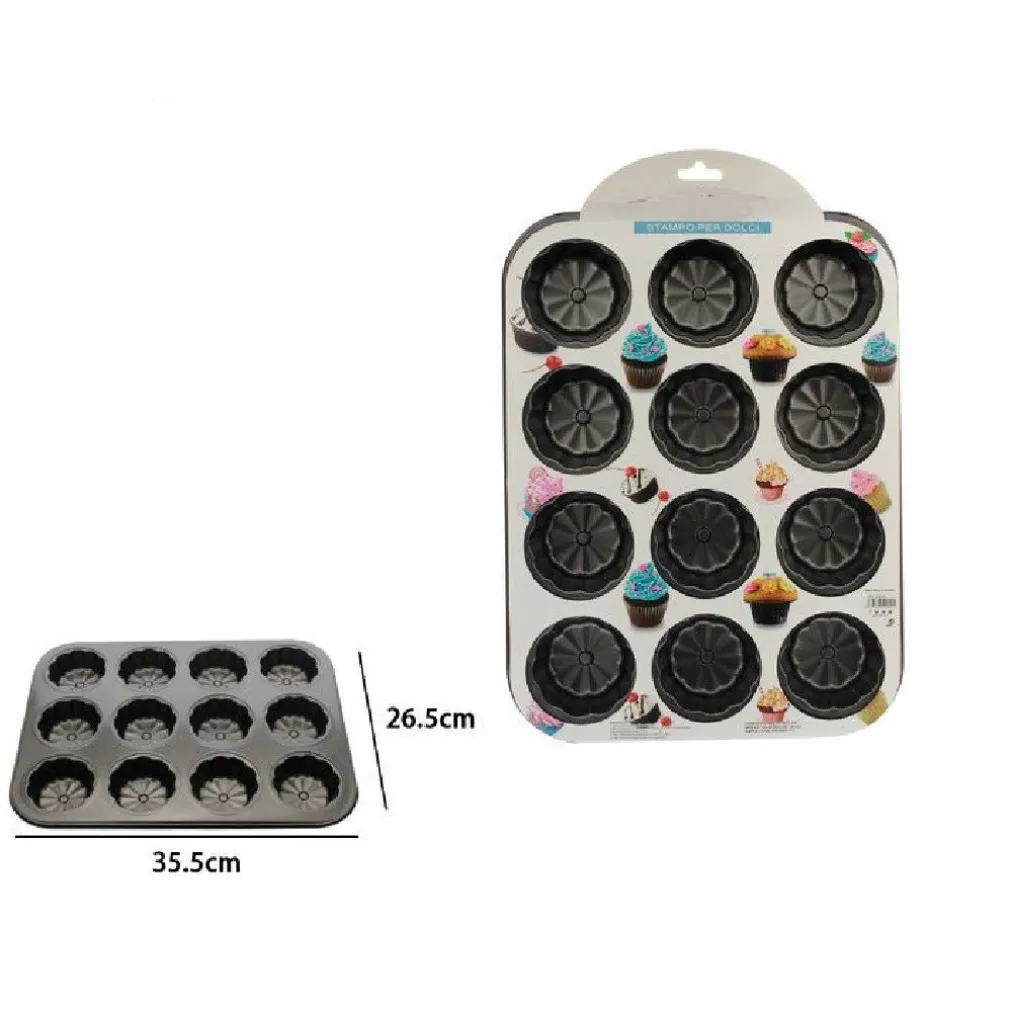 STAMPO TEGLIA VASSOIO ANTIADERENTE PER 12 MUFFIN CUPCAKE DOLCI BUDINO 59942