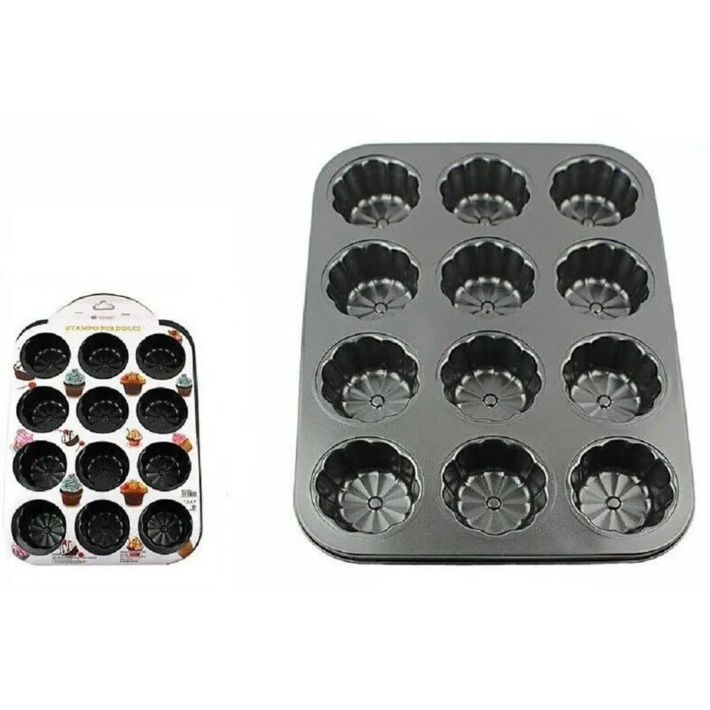 STAMPO TEGLIA VASSOIO ANTIADERENTE PER 12 MUFFIN CUPCAKE DOLCI BUDINO 59942