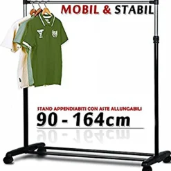STAND APPENDIABITI ALLUNGABILE TELESCOPICO SINGOLO CON RUOTE 70 - 160 CM