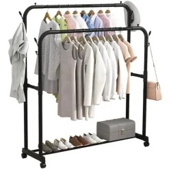 STAND APPENDIABITI ATTACCAPANNI ABITI STENDER BARRA DOPPIO CON RUOTE FRENO NERO