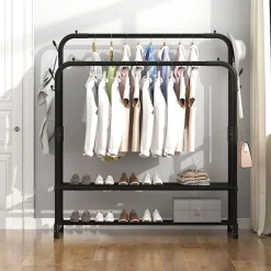 STAND APPENDIABITI ATTACCAPANNI ABITI STENDER BARRA DOPPIO CON RUOTE FRENO NERO