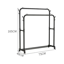 STAND APPENDIABITI ATTACCAPANNI ABITI STENDER BARRA DOPPIO CON RUOTE FRENO NERO