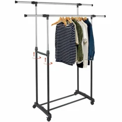 STAND APPENDIABITI DA TERRA DOPPIO CON RUOTE ASTE TELESCOPICHE REGOLABILE ABITI