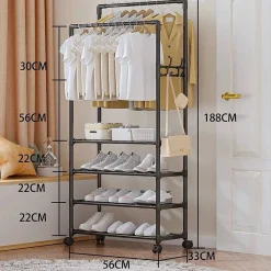 STAND APPENDIABITI DOPPIO CON RUOTE DA TERRA PER ABITI SCARPE SALVASPAZIO NERO