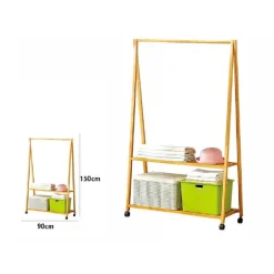 STAND APPENDIABITI IN LEGNO BAMBÙ STENDER SINGOLO MENSOLE RUOTE 90 X 150CM 70198