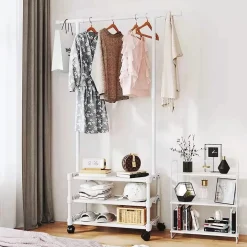 STAND APPENDIABITI IN METALLO CON RUOTE ATTACCAPANNI CON RIPIANI ASTA 56X35X165CM