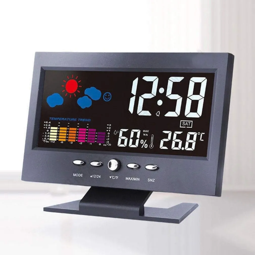 STAZIONE METEO IGROMETRO OROLOGIO SVEGLIA DA TAVOLO DISPLAY LCD COLOR SENZA FILI