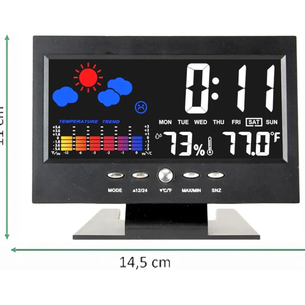 STAZIONE METEO IGROMETRO OROLOGIO SVEGLIA DA TAVOLO DISPLAY LCD COLOR SENZA FILI