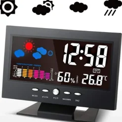 STAZIONE METEO IGROMETRO OROLOGIO SVEGLIA DA TAVOLO DISPLAY LCD COLOR SENZA FILI