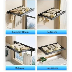 STENDIBIANCHERIA SALVASPAZIO DA PARETE VESTITI BALCONE MAGLIA A RETE RETRATTILE CON GANCI