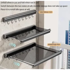 STENDIBIANCHERIA SALVASPAZIO DA PARETE VESTITI BALCONE MAGLIA A RETE RETRATTILE CON GANCI