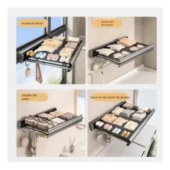 STENDIBIANCHERIA SALVASPAZIO DA PARETE VESTITI BALCONE MAGLIA A RETE RETRATTILE CON GANCI