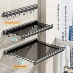 STENDIBIANCHERIA SALVASPAZIO DA PARETE VESTITI BALCONE MAGLIA A RETE RETRATTILE CON GANCI