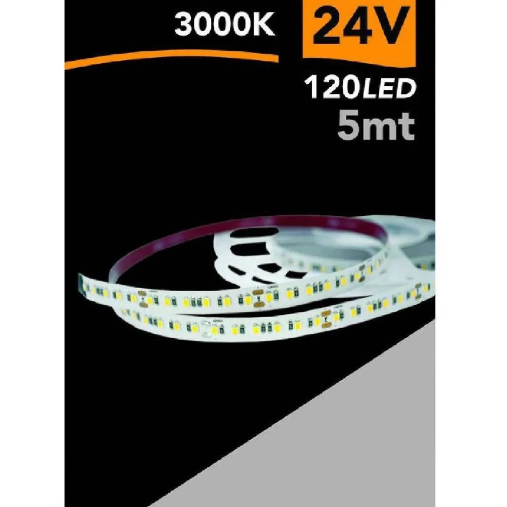 STRISCIA LED 2835 STRIP 5 MT 24V 120 LED SMD LUCE 3000K 4000K 6500K 2835-24V-5MM