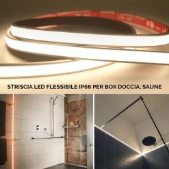 STRISCIA LED IP68 COB FLESSIBILE NEON DIMMERABILE 24V LUCE BOX DOCCIA BAGNO VASCA