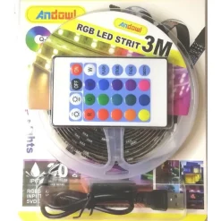 STRISCIA LED RGB USB 3 METRI CON TELECOMANDO Q-DT30 5050 5V IP67 IMPERMEABILE