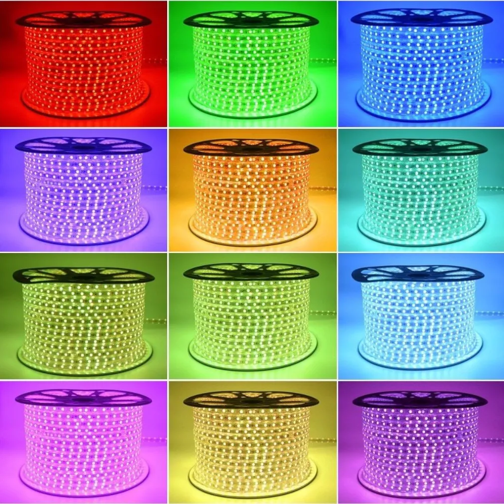 STRISCIA STRIP LED BOBINA SMD 5050 RGB CON SPINA 220V TUBO PER ESTERNO DA 100 MT