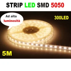 Striscia Strip LED Resistente all'acqua - 5 Metri - SMD5050 BIANCO CALDO - 300 L