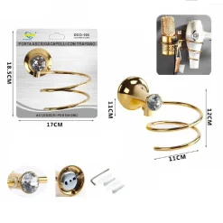 SUPPORTO BAGNO PORTA ASCIUGACAPELLI PHON DA PARETE CASA HOTEL DORATO ORO DGO-105