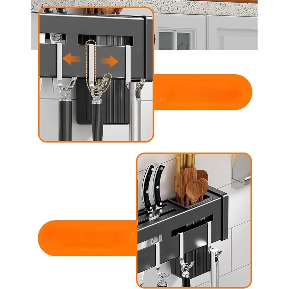 SUPPORTO PER COLTELLI IN ACCIAIO MULTIFUNZIONALE A PARETE MENSOLA DA CUCINA 50 CM