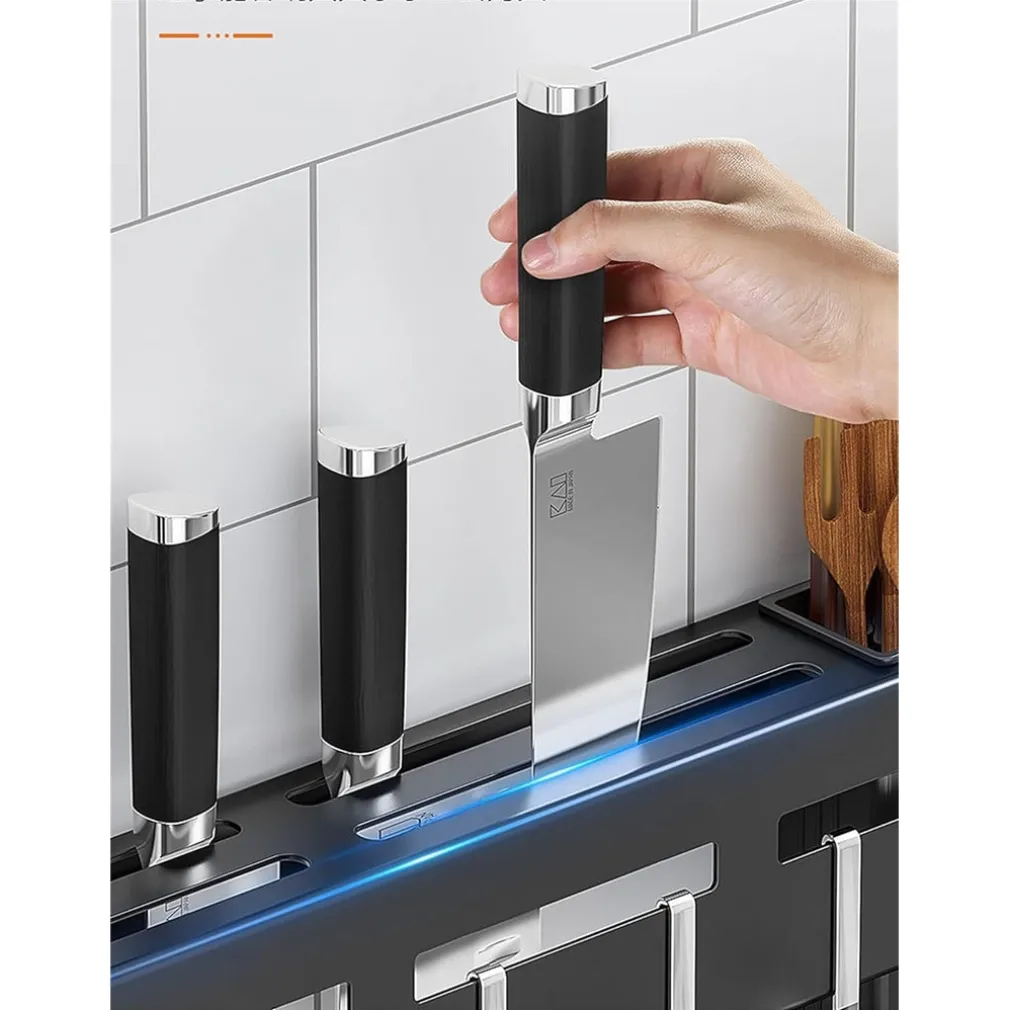 SUPPORTO PER COLTELLI IN ACCIAIO MULTIFUNZIONALE A PARETE MENSOLA DA CUCINA 50 CM