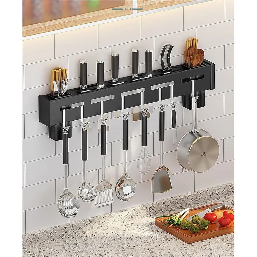 SUPPORTO PER COLTELLI IN ACCIAIO MULTIFUNZIONALE A PARETE MENSOLA DA CUCINA 50 CM