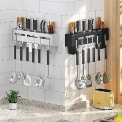 SUPPORTO PER COLTELLI IN ACCIAIO MULTIFUNZIONALE A PARETE MENSOLA DA CUCINA 50 CM