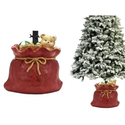 SUPPORTO PIEDE PER ALBERO DI NATALE ROSSO BASE SACCO REGALI CON ORSETTO DECORAZIONE