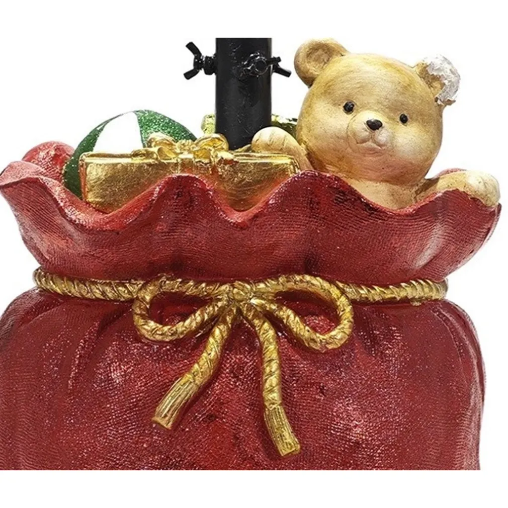 SUPPORTO PIEDE PER ALBERO DI NATALE ROSSO BASE SACCO REGALI CON ORSETTO DECORAZIONE