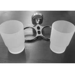 SUPPORTO PORTA BICCHIERE DOPPIO BICCHIERI PER SPAZZOLINI ACCIAIO VETRO A PARETE