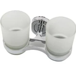 SUPPORTO PORTA SPAZZOLINI CON BICCHIERE DOPPIO IN VETRO A PARETE ACCESSORI BAGNO