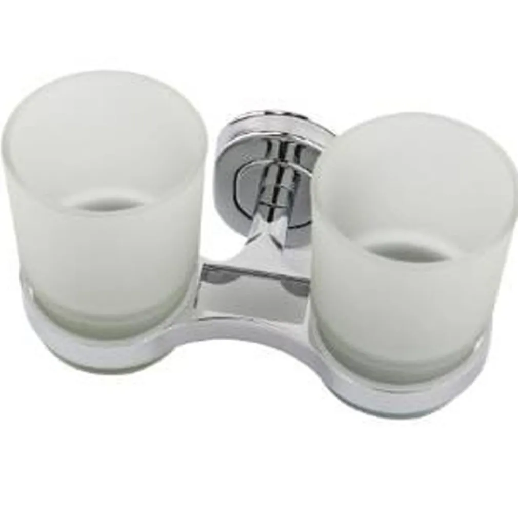 SUPPORTO PORTA SPAZZOLINI CON BICCHIERE DOPPIO IN VETRO A PARETE ACCESSORI BAGNO