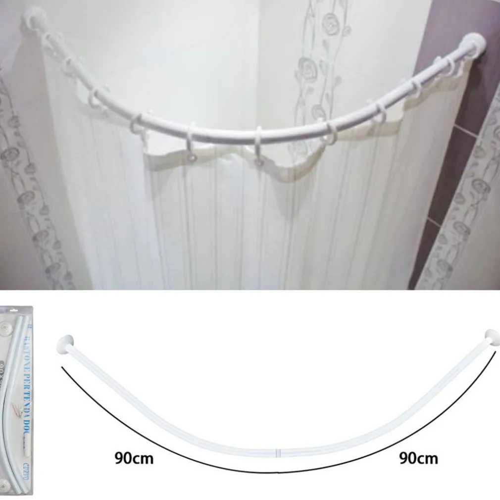 SUPPORTO TENDA DOCCIA ANGOLARE BIANCO BAGNO 90X90CM BASTONE ASTA TELAIO CURVO
