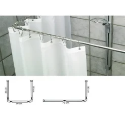 SUPPORTO TENDA DOCCIA IN ACCIAIO GRIGIO BAGNO 90X90X90 BASTONE ASTA TELAIO CURVO