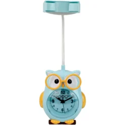 SVEGLIA CON LAMPADA DA SCRIVANIA DESIGN A GUFO BLU OROLOGIO DA TAVOLO RICARICA USB