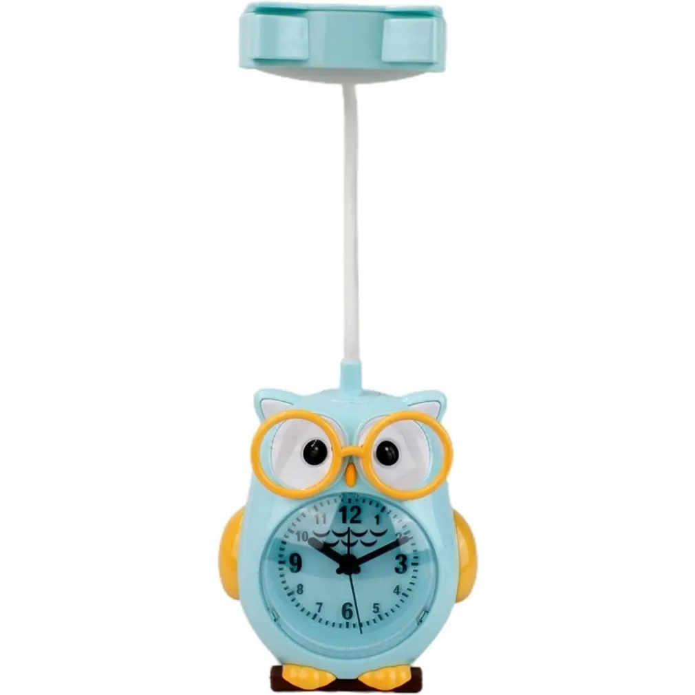 SVEGLIA CON LAMPADA DA SCRIVANIA DESIGN A GUFO BLU OROLOGIO DA TAVOLO RICARICA USB