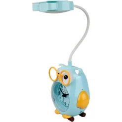 SVEGLIA CON LAMPADA DA SCRIVANIA DESIGN A GUFO BLU OROLOGIO DA TAVOLO RICARICA USB